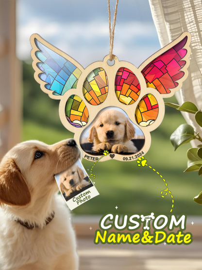 Personalized Pet Suncatcher Ornament with Photo Paw Print Ornament Memorial Gift for Pet Lovers
