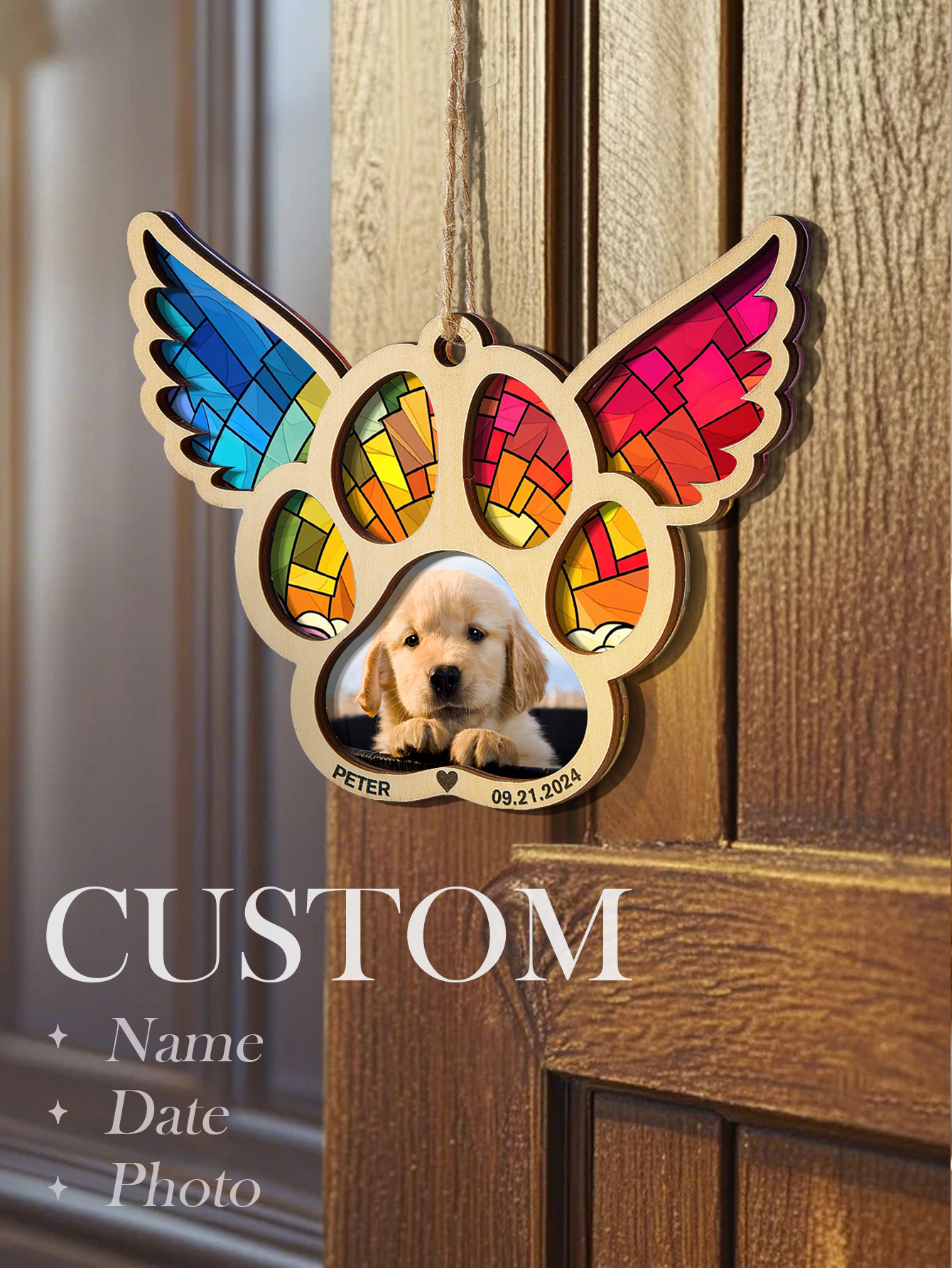 Personalized Pet Suncatcher Ornament with Photo Paw Print Ornament Memorial Gift for Pet Lovers