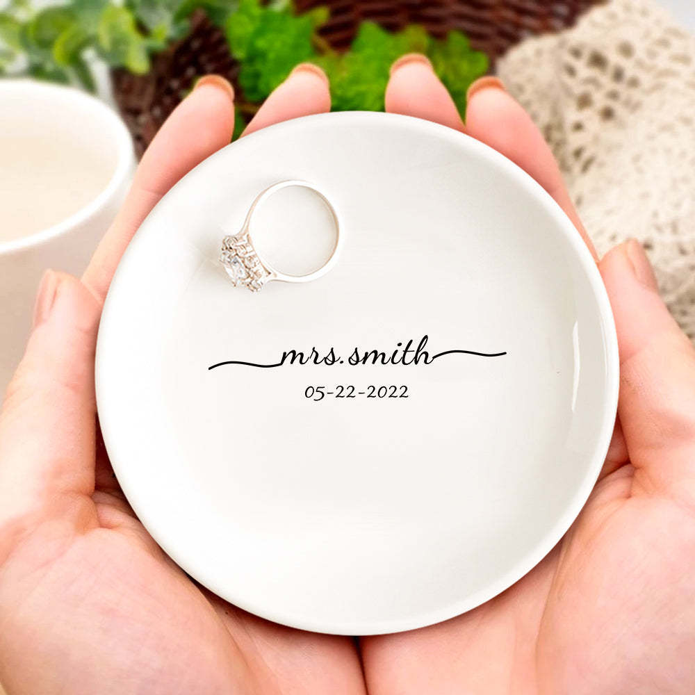 Custom Engagement Ring Dish Personalized Wedding Ring Dish Ceramic Jewelry Dish Ring Holder Bridesmaid Gift