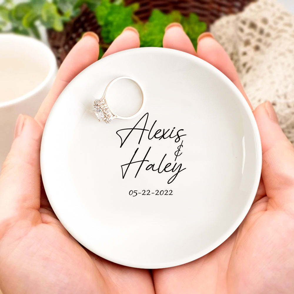 Custom Engagement Ring Dish Personalized Wedding Ring Dish Ceramic Jewelry Dish Ring Holder Bridesmaid Gift