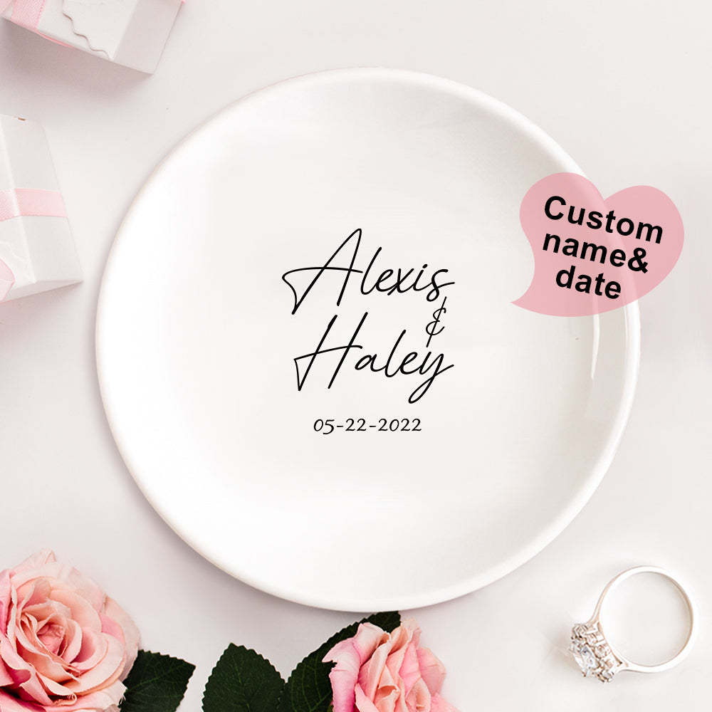 Custom Engagement Ring Dish Personalized Wedding Ring Dish Ceramic Jewelry Dish Ring Holder Bridesmaid Gift