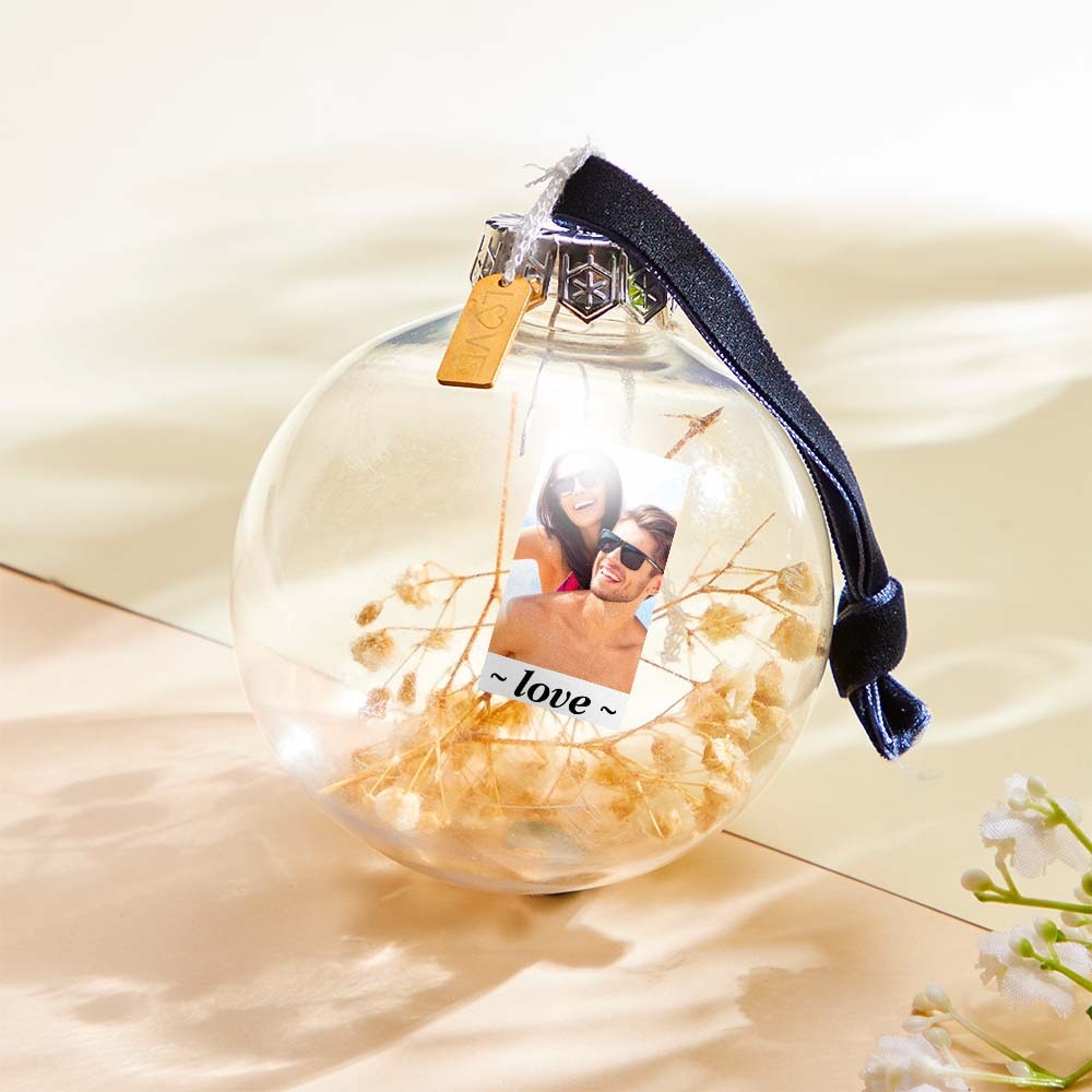 Custom Photo Engraved Transparent Ball Ornaments Dried Flowers Decoration