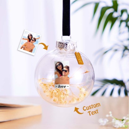 Custom Photo Engraved Transparent Ball Ornaments Dried Flowers Decoration