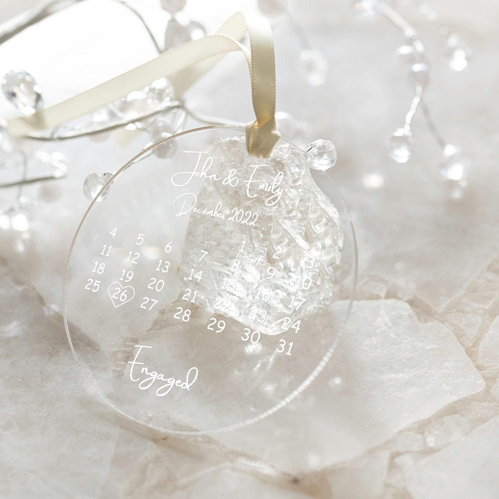 Custom Clear Acrylic Wedding Ornament with Names and Date Personalized Engaged Ornament Gift for the Couple