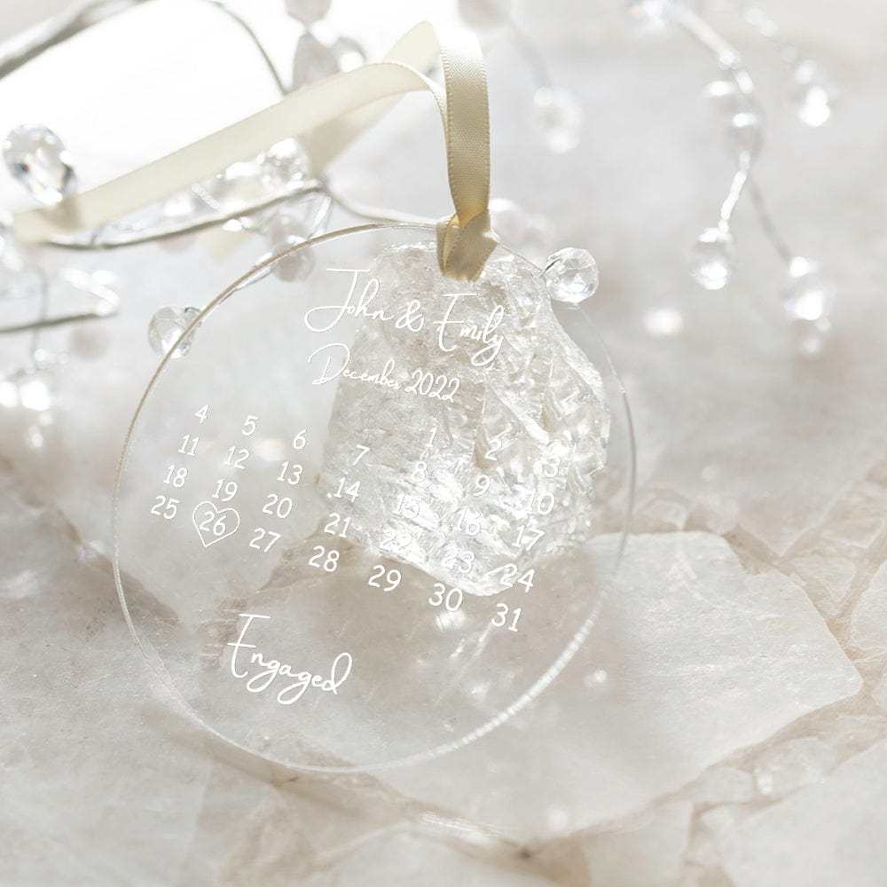 Custom Clear Acrylic Wedding Ornament with Names and Date Personalized Engaged Ornament Gift for the Couple