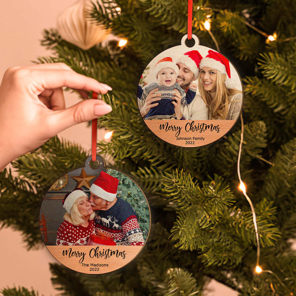 Personalized Wooden Photo Christmas Ornaments Holiday Gift for Family