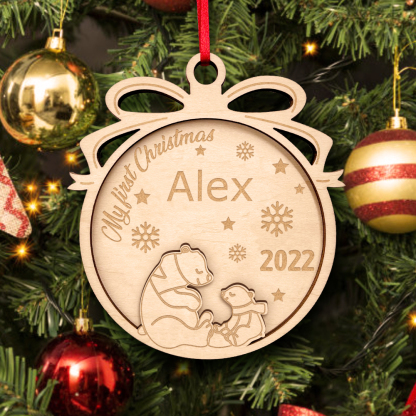 Personalized Wooden Cute Animals My first Christmas Ornament Holiday Gift for Kids Family