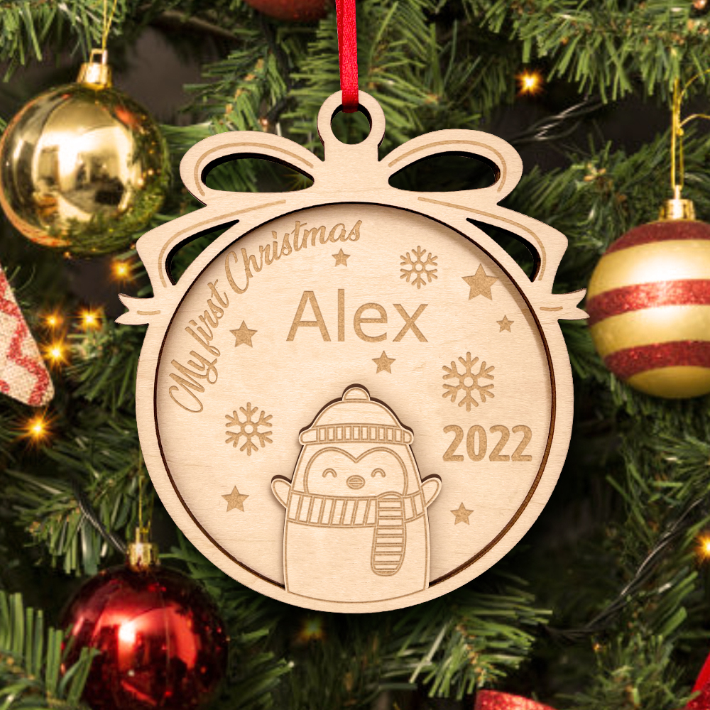 Personalized Wooden Cute Animals My first Christmas Ornament Holiday Gift for Kids Family