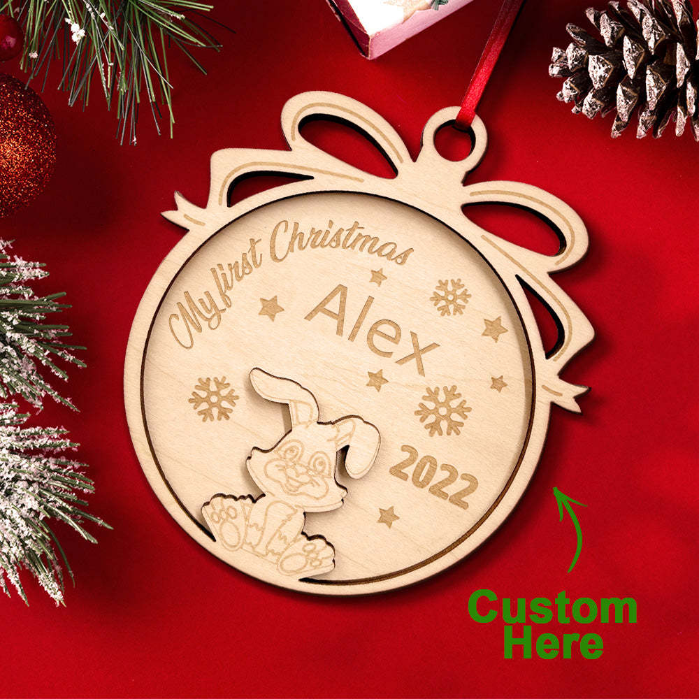 Personalized Wooden Cute Animals My first Christmas Ornament Holiday Gift for Kids Family