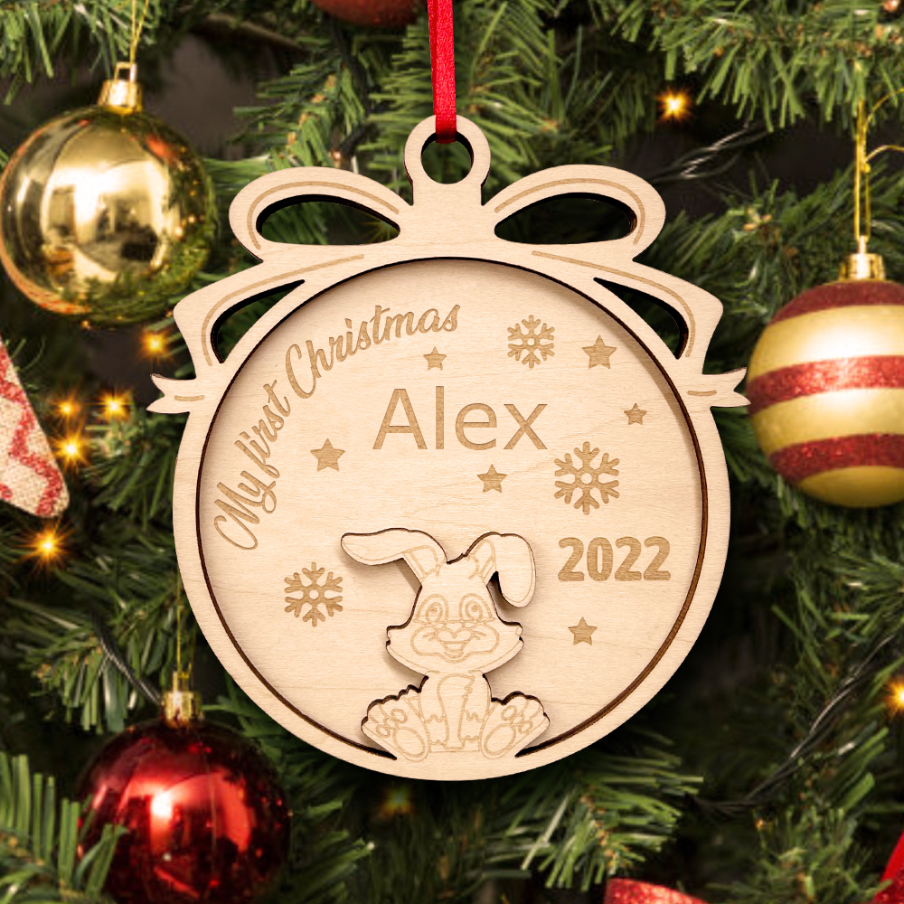 Personalized Wooden Cute Animals My first Christmas Ornament Holiday Gift for Kids Family