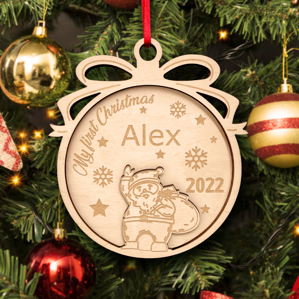 Personalized Wooden Cute Animals My first Christmas Ornament Holiday Gift for Kids Family