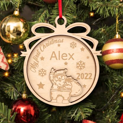 Personalized Wooden Cute Animals My first Christmas Ornament Holiday Gift for Kids Family