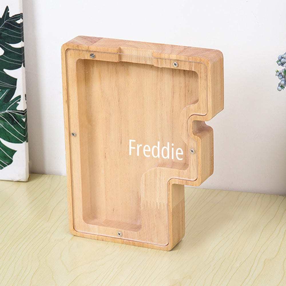 Custom Name Letter Piggy Bank Wooden Engraved Money Box Kids Christmas Gifts