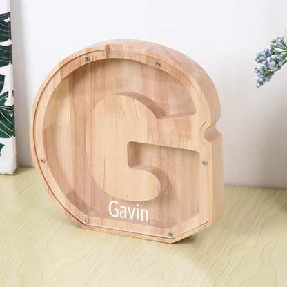 Custom Name Letter Piggy Bank Wooden Engraved Money Box Kids Christmas Gifts