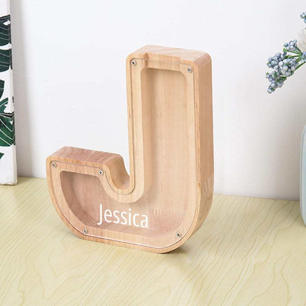 Custom Name Letter Piggy Bank Wooden Engraved Money Box Kids Christmas Gifts