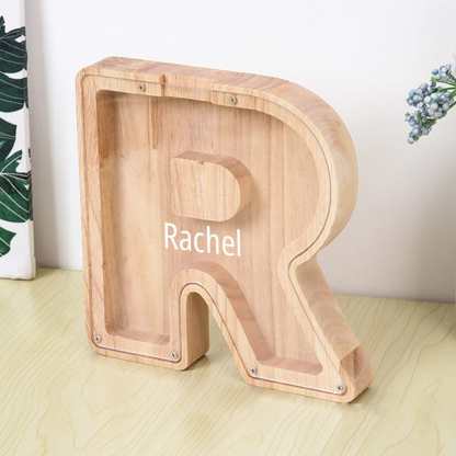 Custom Name Letter Piggy Bank Wooden Engraved Money Box Kids Christmas Gifts