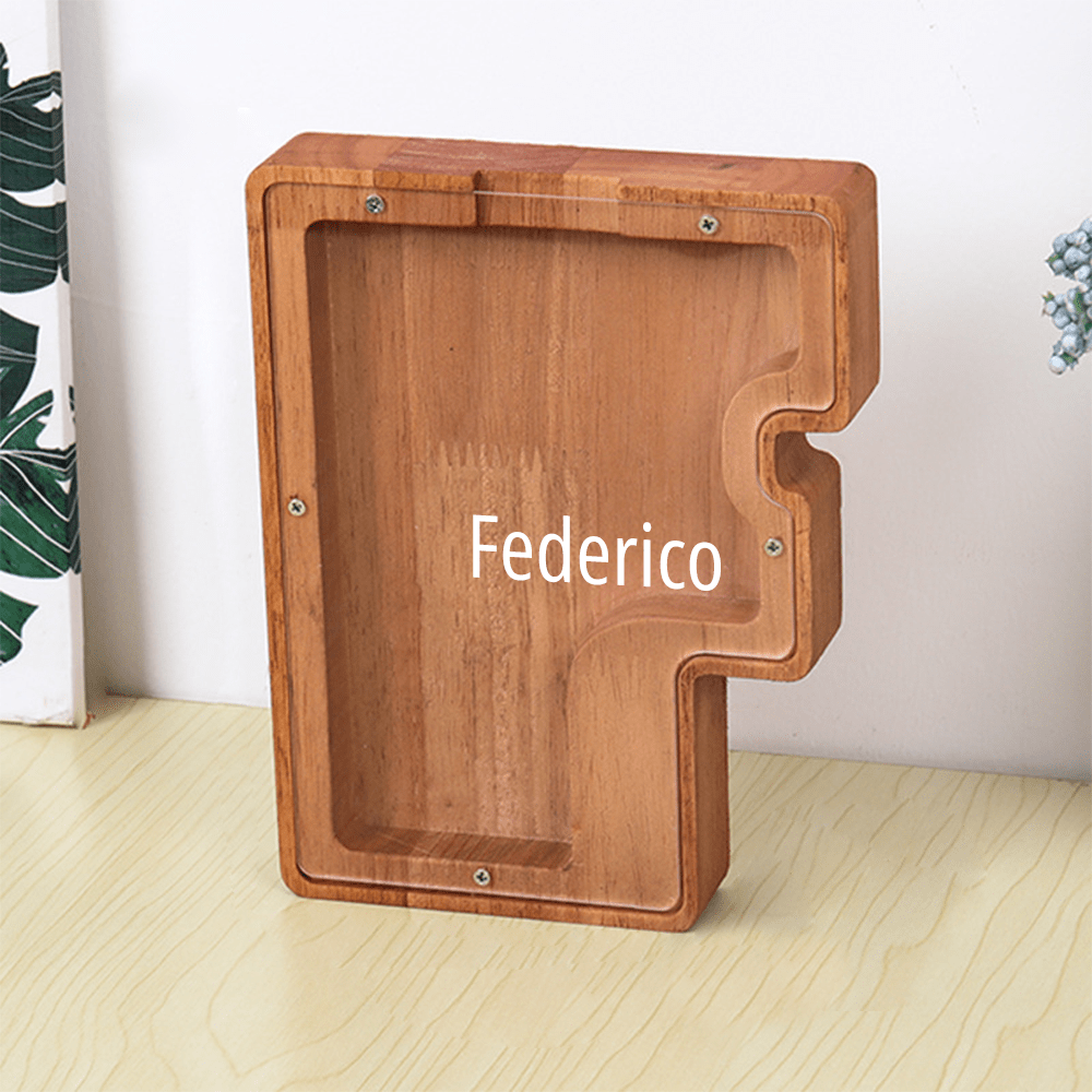 Custom Name Letter Piggy Bank Wooden Engraved Money Box Kids Christmas Gifts