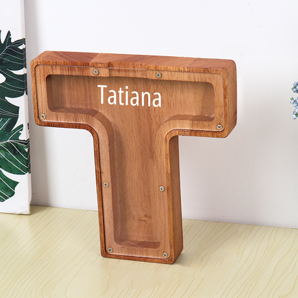 Personalized 26 Letters Piggy Bank Custom Name Wooden Money Box