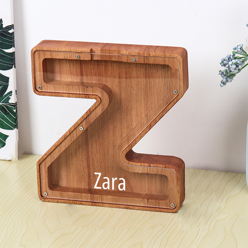 Personalized 26 Letters Piggy Bank Custom Name Wooden Money Box