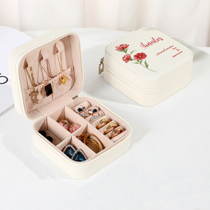 Personalized Birth Flower PU Leather Jewelry Box Bridesmaid Gift for Her