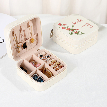 Personalized Birth Flower PU Leather Jewelry Box Bridesmaid Gift for Her