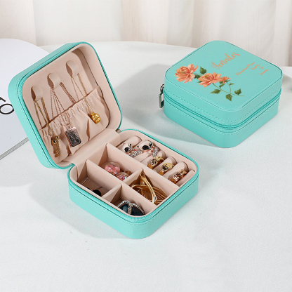 Personalized Birth Flower PU Leather Jewelry Box Bridesmaid Gift for Her