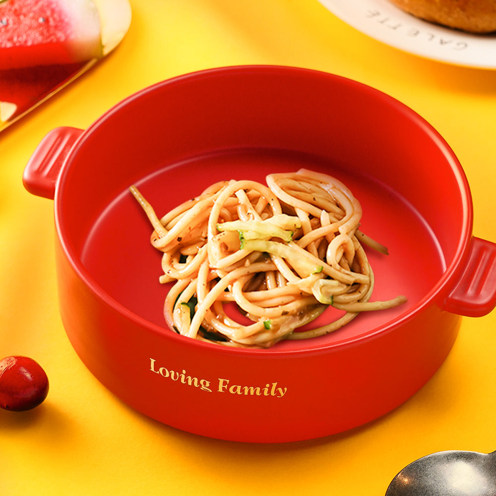 Custom Engraved Plate Binaural Ceramic Bowl Tableware Home Decoration