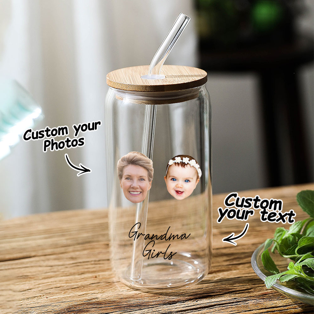 Personalized Face Tumbler Custom Glass Tumbler Glass Can Face Cup Gifts for Grandma