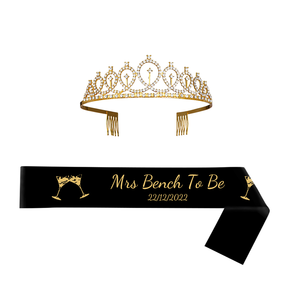 Custom Sash and Tiara Set Personalized Pattern Sash Rhinestone Crowns Party Decorations Kit for Women