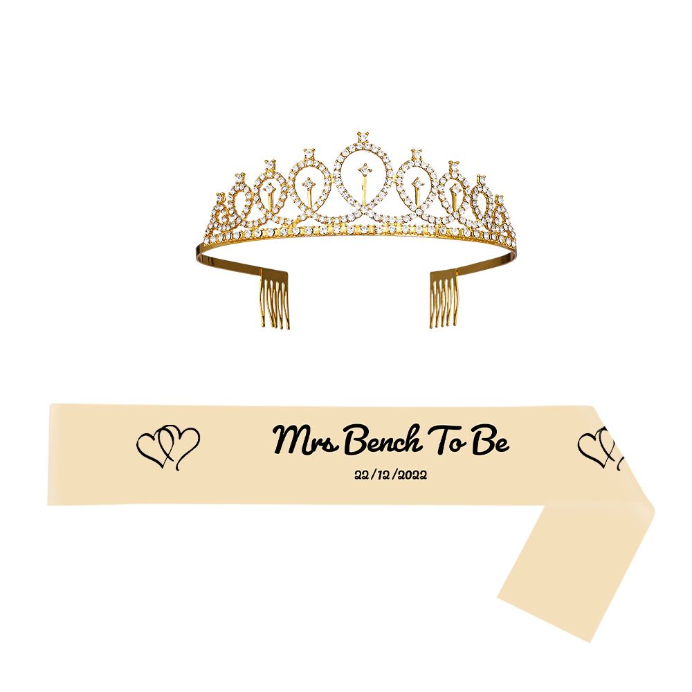 Custom Sash and Tiara Set Personalized Pattern Sash Rhinestone Crowns Party Decorations Kit for Women