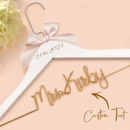 Customizable Text Name Date Bow Wedding Dress Hanger Gift for Weddings