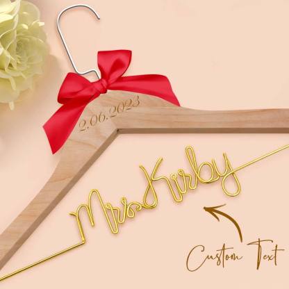 Customizable Text Name Date Bow Wedding Dress Hanger Gift for Weddings