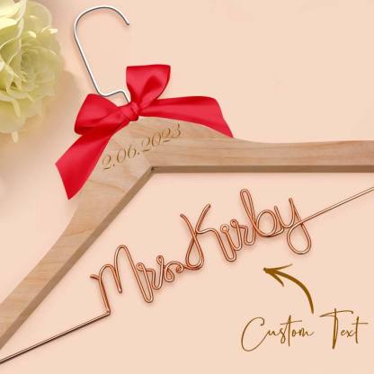 Customizable Text Name Date Bow Wedding Dress Hanger Gift for Weddings