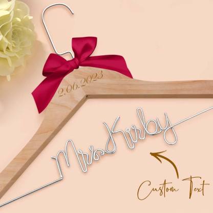 Customizable Text Name Date Bow Wedding Dress Hanger Gift for Weddings