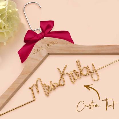 Customizable Text Name Date Bow Wedding Dress Hanger Gift for Weddings