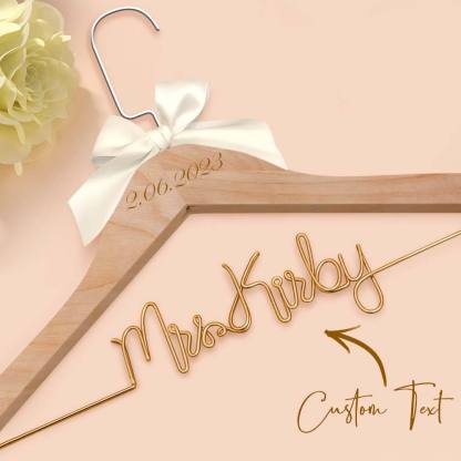Customizable Text Name Date Bow Wedding Dress Hanger Gift for Weddings