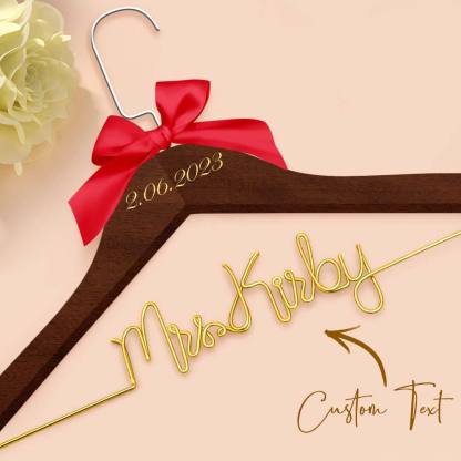 Customizable Text Name Date Bow Wedding Dress Hanger Gift for Weddings