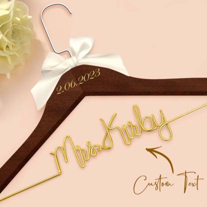 Customizable Text Name Date Bow Wedding Dress Hanger Gift for Weddings
