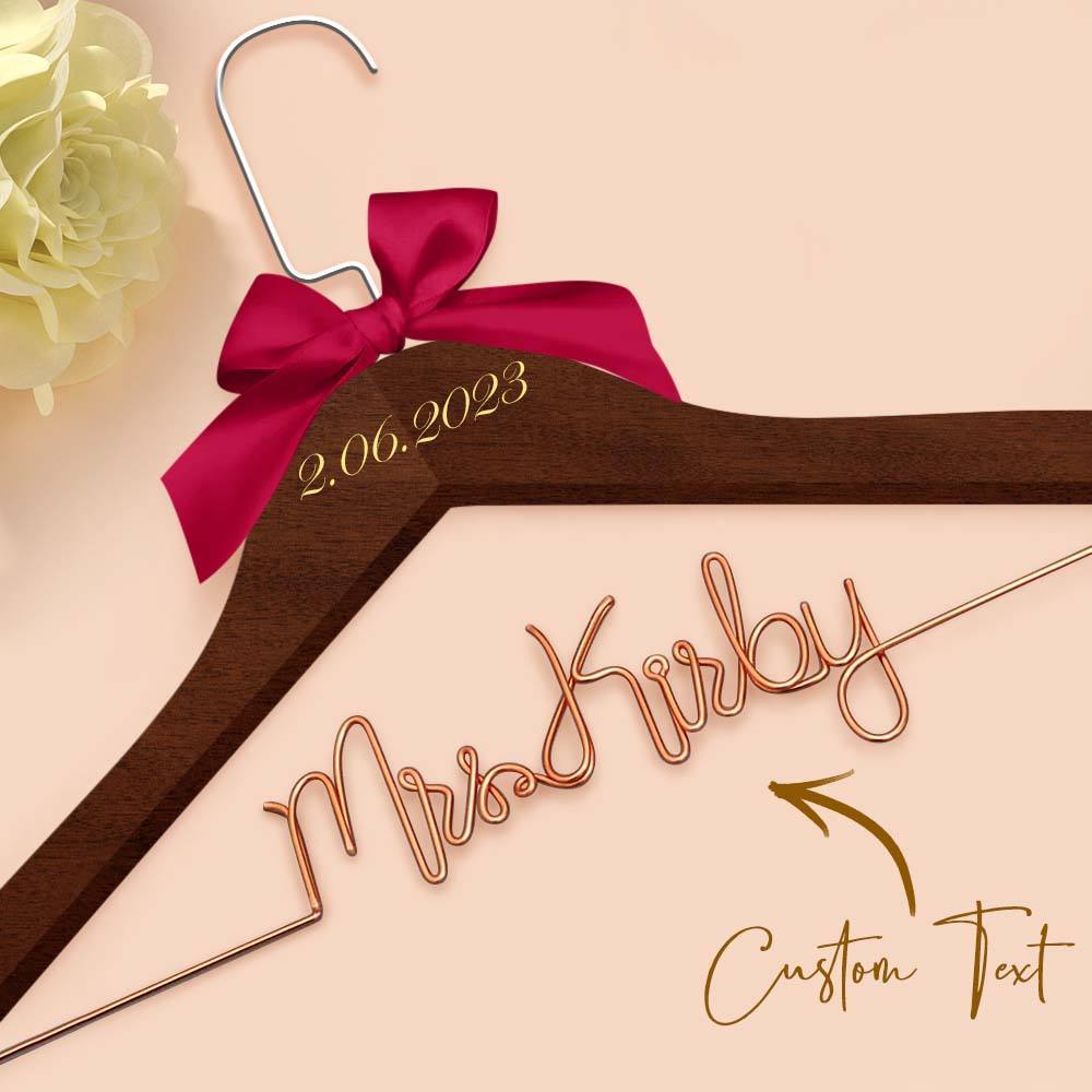 Customizable Text Name Date Bow Wedding Dress Hanger Gift for Weddings