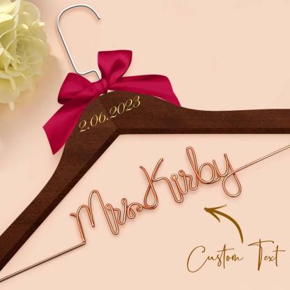 Customizable Text Name Date Bow Wedding Dress Hanger Gift for Weddings