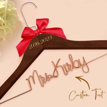 Customizable Text Name Date Bow Wedding Dress Hanger Gift for Weddings