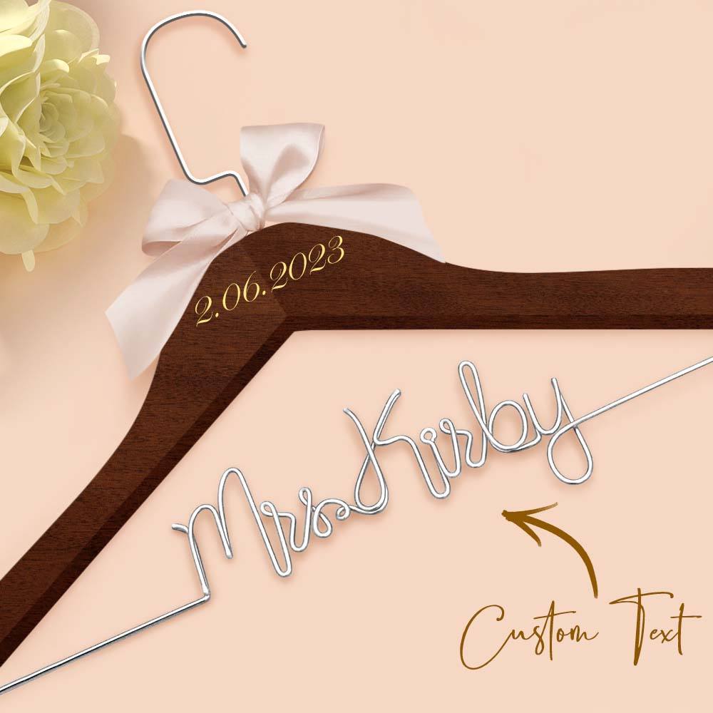 Customizable Text Name Date Bow Wedding Dress Hanger Gift for Weddings