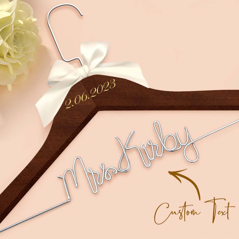 Customizable Text Name Date Bow Wedding Dress Hanger Gift for Weddings