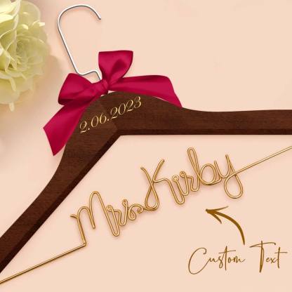 Customizable Text Name Date Bow Wedding Dress Hanger Gift for Weddings