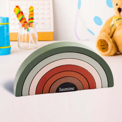 Custom Wooden Rainbow Stacker Nesting Puzzle Game Building Blocks Jigsaw Learning Toy Set Board Stacking Toy Gift for Kids