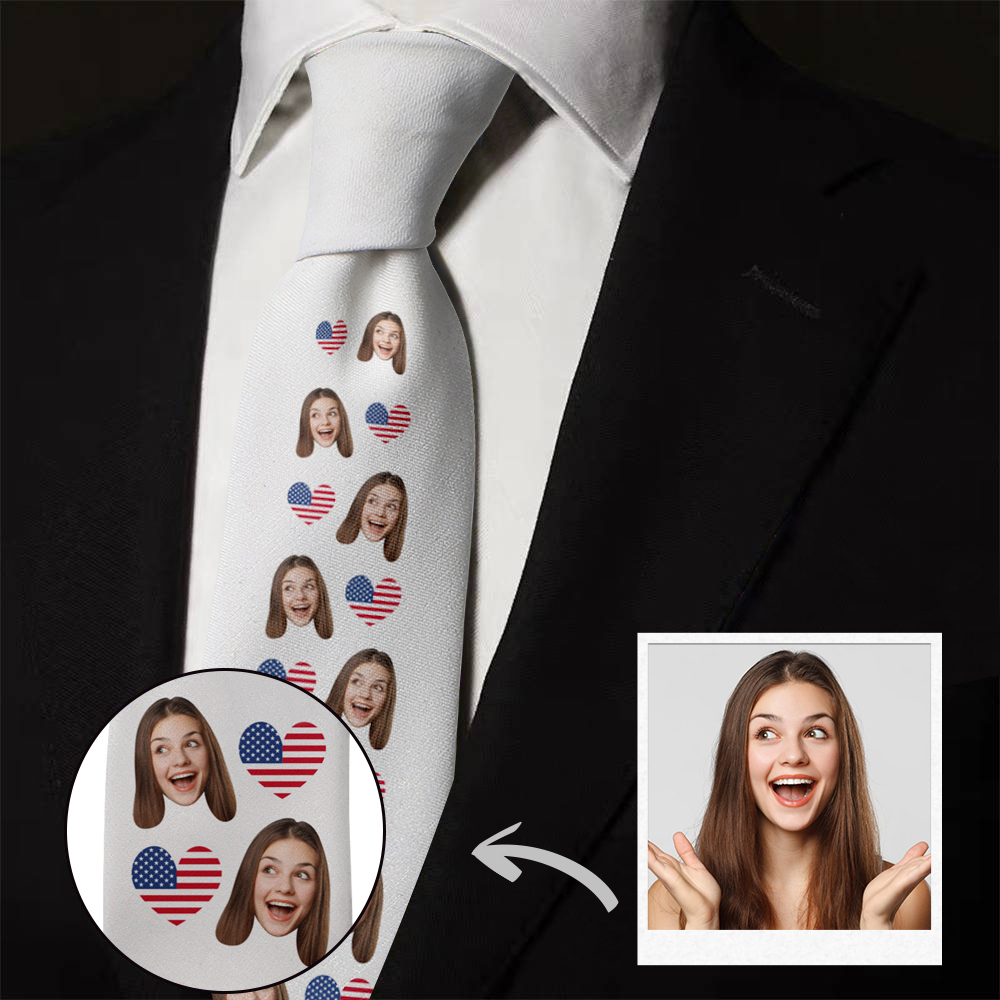 Custom Face Ties Personalized Neckties with Heart Flag Design Independ