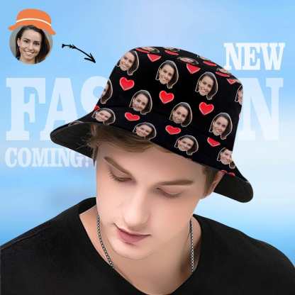 Custom Bucket Hat Personalized 2 Face Heart Print Summer Unisex Fisherman Hat