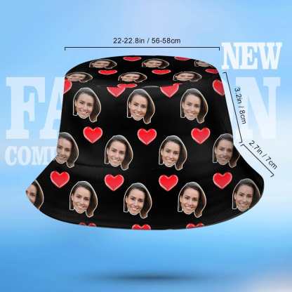 Custom Bucket Hat Personalized 2 Face Heart Print Summer Unisex Fisherman Hat