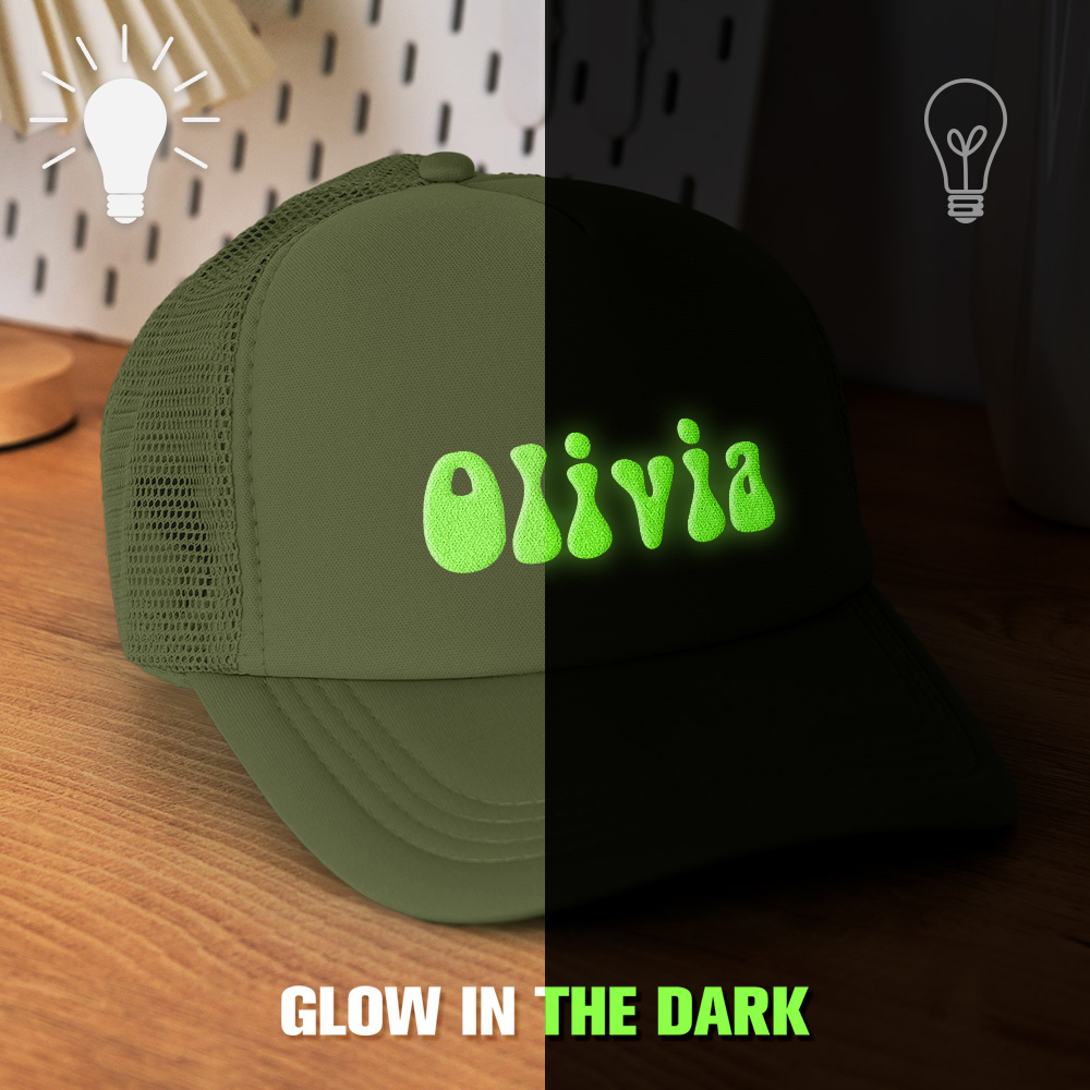 Custom Puff Print Trucker Hat Personalized Glow-in-the-dark Foam Trucker Caps for Adult Back to School Gift