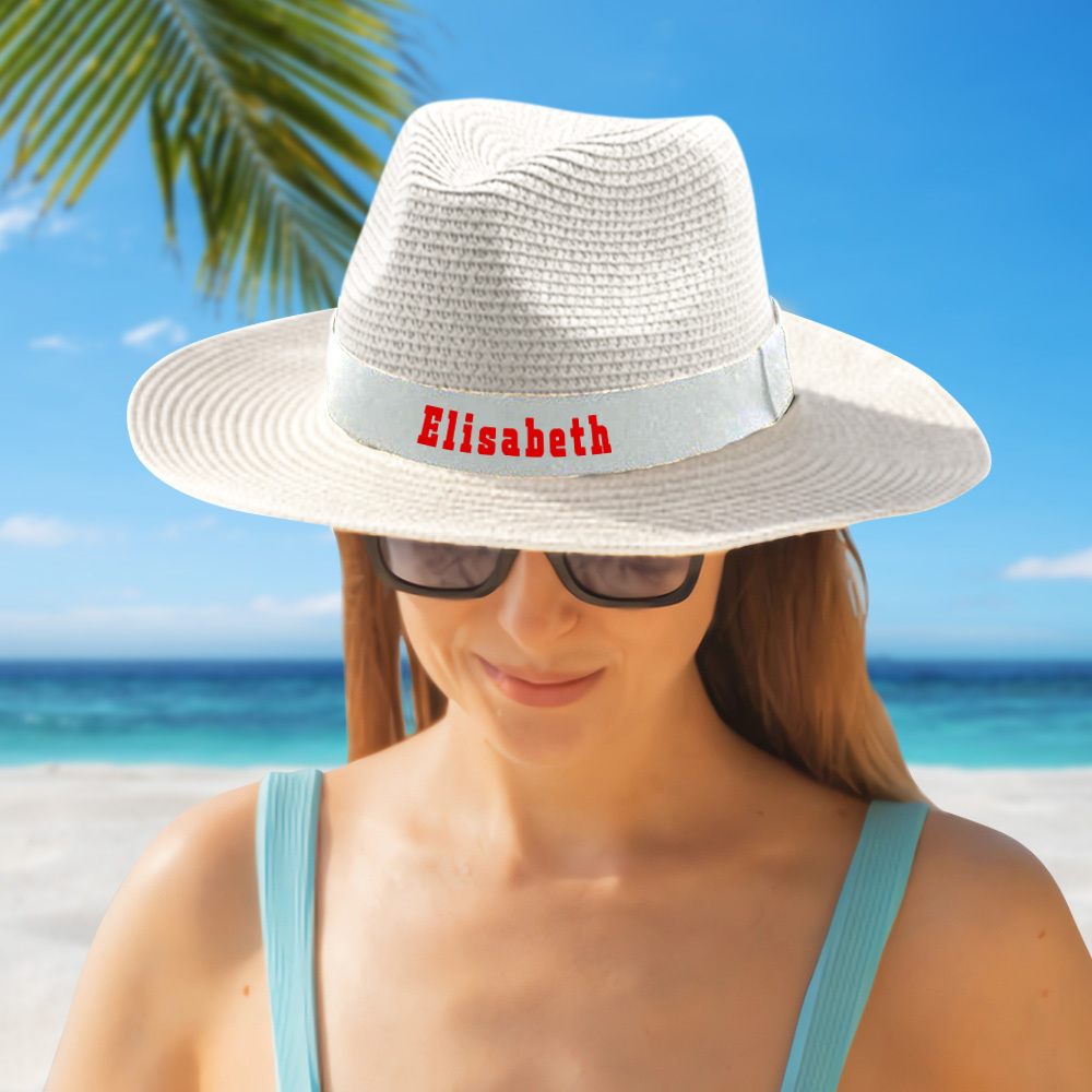 Personalized Straw Fedora Hat with White Band Custom Beach Hat Gift for Bridesmaid Friends Family Bachelorette Party